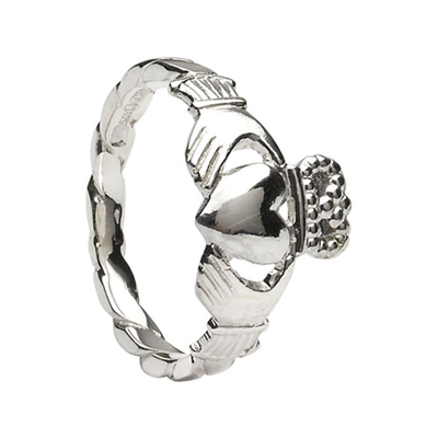 Platinum Ladies Twist Shank Claddagh Ring 10.3mm