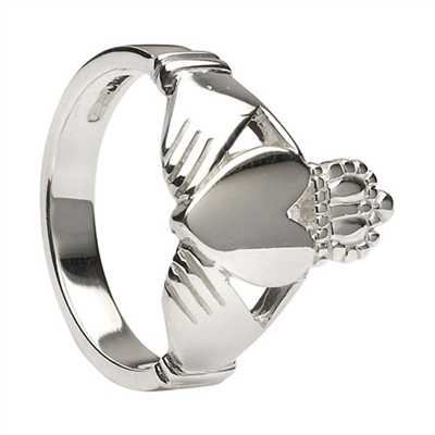 14k White Gold No.26 Style Heavy Men's Claddagh Ring 15.3mm