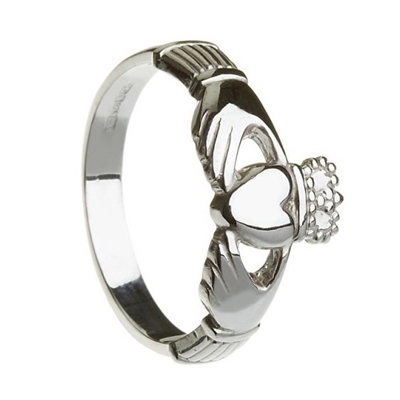 10k White Gold Heavy Small Claddagh Ring 10mm