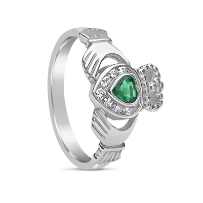 10k Yellow Gold Diamond & Emerald Claddagh Ring 12.4mm