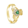 14k Yellow Gold Diamond & Emerald Claddagh Ring 12.4mm