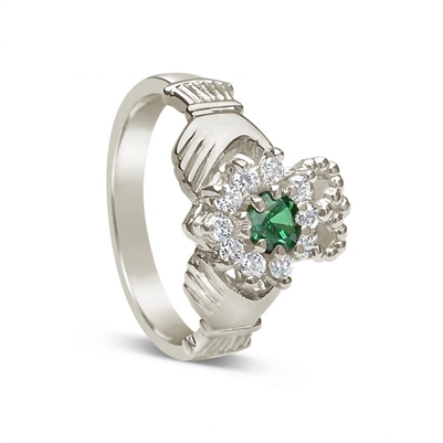 14k Yellow Gold Diamond & Emerald Claddagh Ring 12.2mm