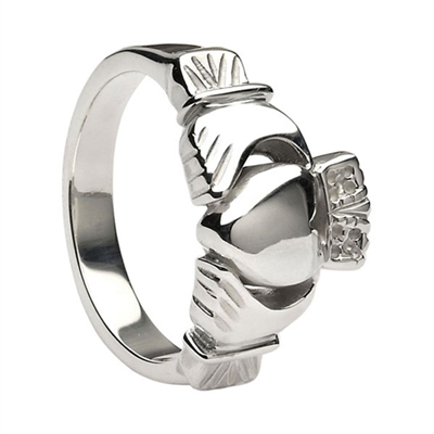 10k White Gold Men's Heavy Traditional Claddagh Ring 11.4mm