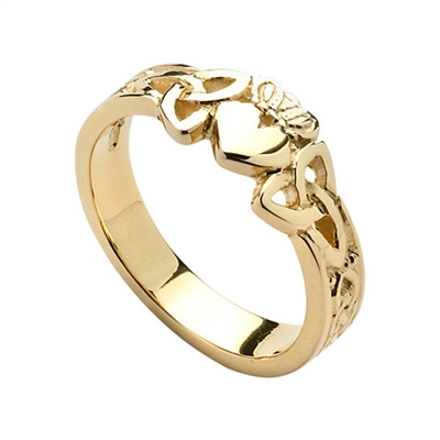 10k Yellow Gold Ladies Trinity Knot Claddagh Ring 7.6mm