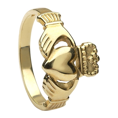 14k Yellow Gold No.3 Style Heavy Ladies Claddagh Ring 13mm