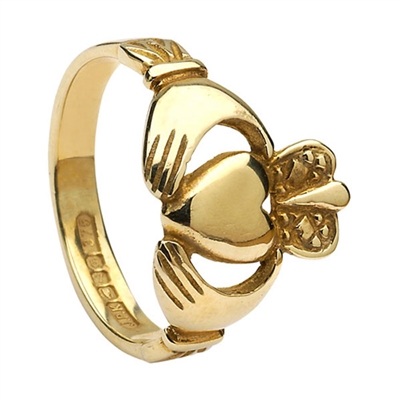 10k Yellow Gold No.4 Style Ladies Claddagh Ring 13.4mm