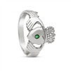 10k White Gold Men's Emerald Large Claddagh Ring 14mm