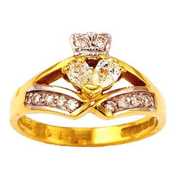 14k Yellow Gold Ladies Diamond Claddagh Ring