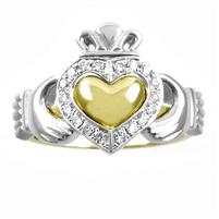 14k White Gold Ladies 2 Part Diamond Claddagh Ring