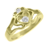 14k Yellow Gold Ladies Diamond Claddagh Ring