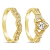 14k White Gold Diamond Set Heart Claddagh Ring & Wedding Ring Set