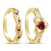 14k White Gold Ruby Set Heart Claddagh Ring & Wedding Ring Set