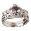 14k White Gold Sapphire Set Heart Claddagh Ring & Wedding Ring Set