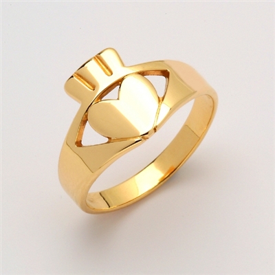 14k Yellow Gold Ladies Contemporary Claddagh Ring 12mm