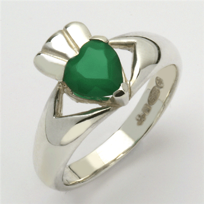 14k White Gold Ladies Agate Claddagh Ring