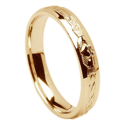 14k Yellow Gold Men's Claddagh Celtic Wedding Ring 5.5mm - Comfort Fit