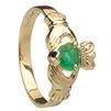 14k Yellow Gold Emerald Heart Ladies Claddagh Birthstone Ring 9mm