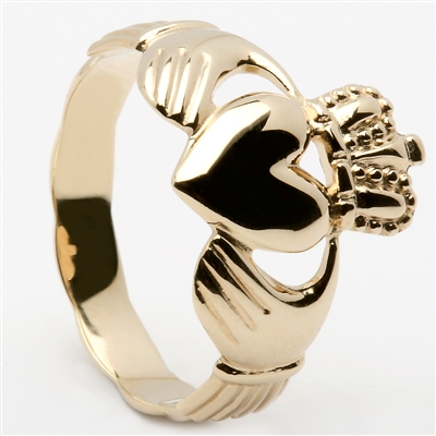 14k Yellow Gold Men's Braided Shank Claddagh Ring 14mm