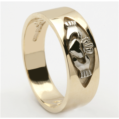 14k Yellow Gold Men's Claddagh Ring 7mm