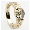 14k Yellow Gold Nua Celtic Emerald and Cubic Zirconia Claddagh Ring 8mm