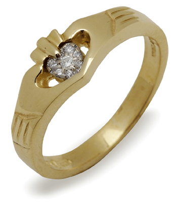 14k Yellow Gold Diamond Claddagh Ring 4.6mm