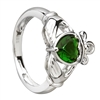 Sterling Silver Green CZ Ladies Claddagh Ring