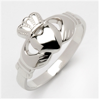 10k White Gold Heavy Small Claddagh Ring 10.5mm