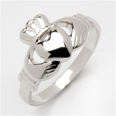 10k White Gold Heavy Small Claddagh Ring 10.5mm