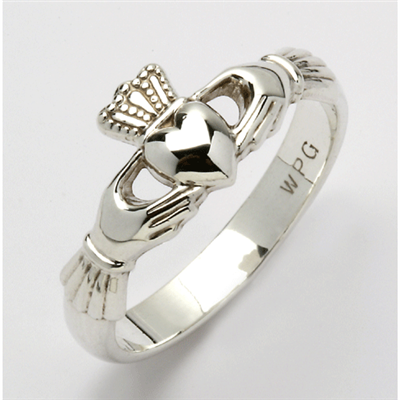 14k White Gold Ladies Xtra Heavy Claddagh Ring 9.5mm