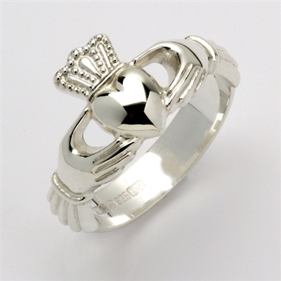 10k White Gold Unisex Xtra Heavy Claddagh Ring 12mm