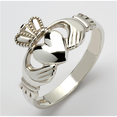 14k White Gold Traditional Men's Claddagh Ring 13.5mm