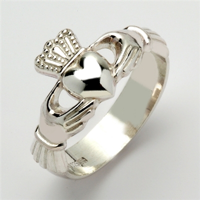 10k White Gold Xtra Heavy Men's Claddagh Ring 13mm