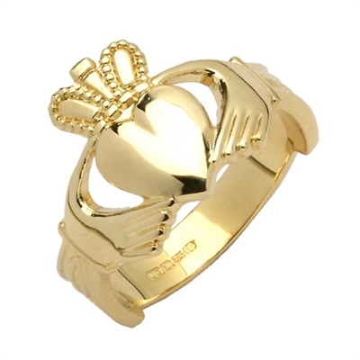 14k Yellow Gold Ladies Claddagh Ring With Trinity Knot Cuffs 11mm