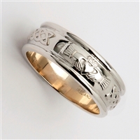 14k White Gold Men's Claddagh Wedding Ring 7mm