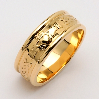 14k Yellow Gold Men's Claddagh Wedding Ring 7mm