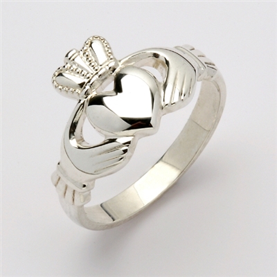 10k White Gold Ladies Extra Heavy Claddagh Ring 11.5mm