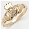 14k Yellow Gold Ladies Diamond Claddagh Ring