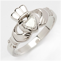14k White Gold Ladies Diamond Claddagh Ring