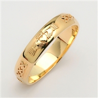 14k Yellow Gold Men's Celtic Claddagh Wedding Ring 4.5mm