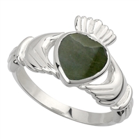 Sterling Silver Ladies Connemara Marble Claddagh Ring