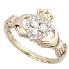 14k Yellow Gold Ladies Diamond Claddagh Ring 10mm