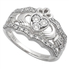 14k White Gold Ladies Diamond Claddagh Ring 10mm