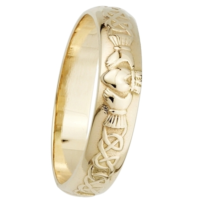 14k Yellow Gold Men's Narrow Claddagh Wedding Ring 5mm