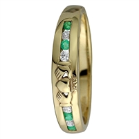 14k Yellow Gold Ladies Emerald & Diamond Eternity Claddagh Ring 4.5mm