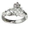 14k White Gold Ladies Diamond Claddagh Ring 12mm