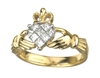 14k Yellow Gold Diamond Ladies Claddagh Ring