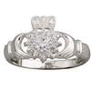 Sterling Silver Ladies C.Z. Cluster Claddagh Ring 10mm