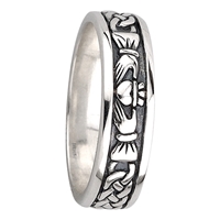 Sterling Silver Ladies Oxidized Celtic Claddagh Ring 5mm