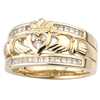 14k Yellow Gold Ladies Diamond Claddagh Ring