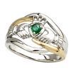 14k White Gold Ladies Emerald Claddagh Ring
